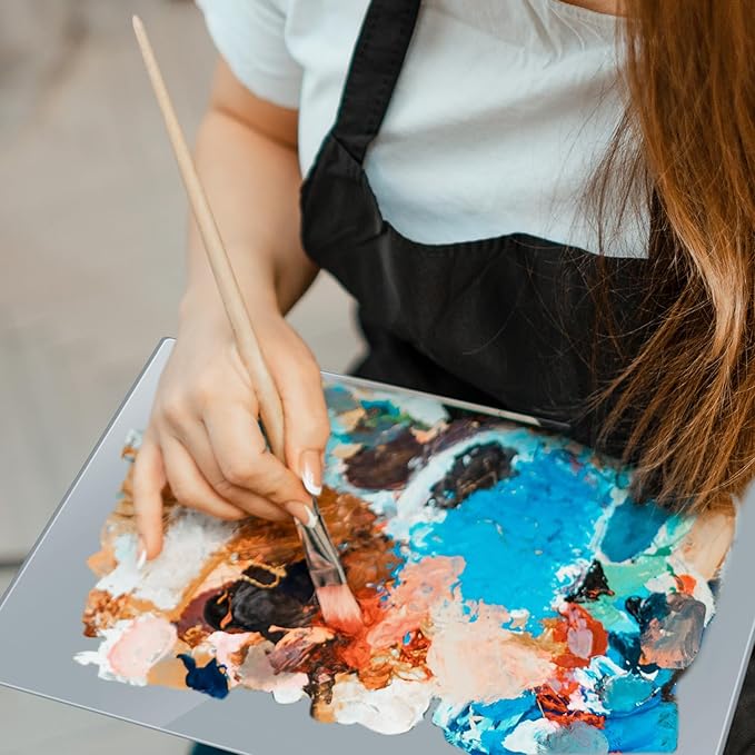 Nuanchu 1 Pcs 9 x 12 Inches Neutral Grey Tempered Glass Palette for Oil Painting Keeps Wet Paint Fresh Scratch Resistant Easy Clean up for Palette Artist Supplies DIY Color Mixing