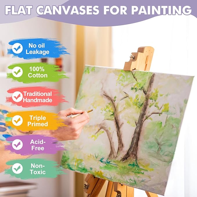 ESRICH Canvas Boards for Painting 12x16 Inch, 8 Pack Canvases for Painting Cotton Primed Acid Free Large Blank Canvas Panels for Oil Paint, Watercolor, Acrylic Paint, Gouache and Tempera.