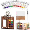 Mini Watercolor Paint Set, Mini Paint Palette Travel Kit, Pocket Artist Watercolor Travel Set Colors, Sketchbook, Brush, Metal Clip, for Beginners, Artists, Enthusiasts (8 Grids, 12 Colors)