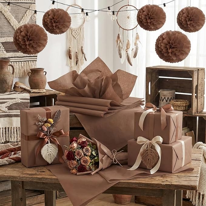 Qilery 500 Sheets Brown Tissue Paper Bulk 15 x 20 Inch Chocolate Brown Wrapping Paper for Gift Bags Acid Free Retro Tissue for Valentine's Day Craft Supplies, Bouquet, Forming Pompoms, Party Decor