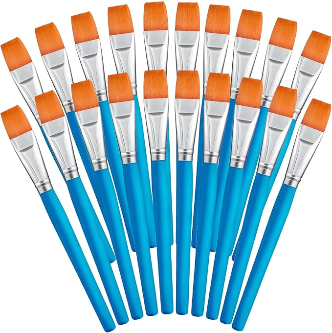 Zonon 20 Pcs Flat Paint Brushes Acrylic Painting Craft Accessories Classroom Prizes Gifts Small Watercolor Paint Brushes Bulk for Adult Artist Detail Oil Canvas Face(3/4 Inch,Blue)