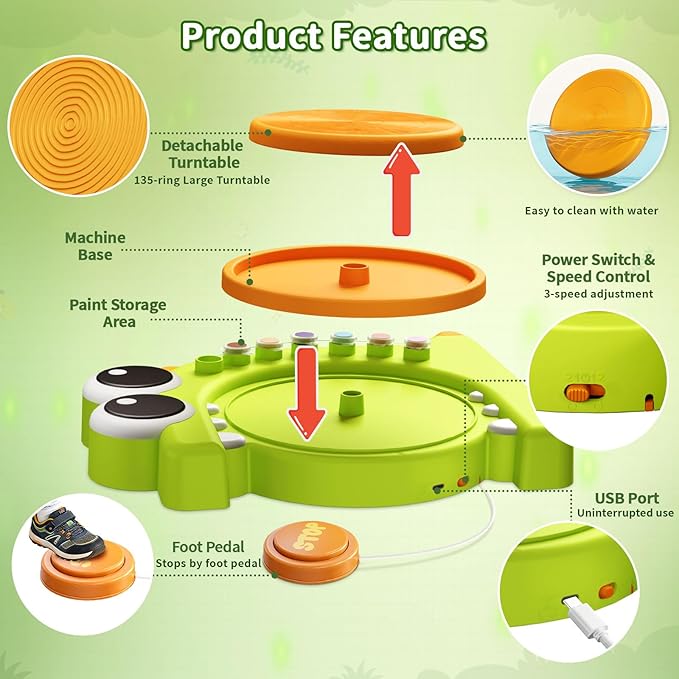 HAYXUN Dinosaur Pottery Wheel Kit for Kids – Arts & Crafts Kit Toys for Boys Girls, Variable Speed Pottery Wheel Tool Kit - Birthday, Christmas Gift for Kid Ages 6 7 8 9 10 11 12+