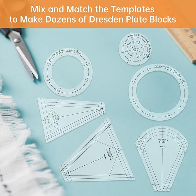 10Pcs/Set Acrylic Quilting Template Ruler with Different Shapes, Triangle Rulers for Sewing Machine Domestic Templates DIY Quilting Ruler for Clothing Craft Quilting Design