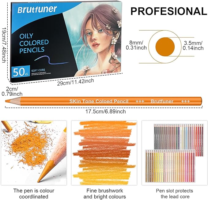 LBW 50 Skin Tone Colored Pencils for Adult Coloring Pencils, Oil Based Soft Core Professional Color Pencils Set for Artists Beginners Drawing Coloring Sketching Blending