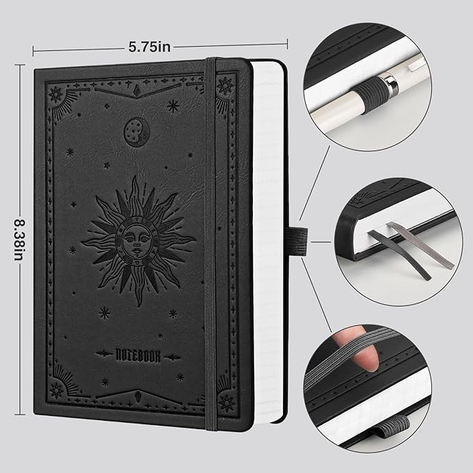 EMSHOI Blank Notebook Journal - 320 Pages, 100gsm Thick Paper, A5 Hardcover Leather, Art Sketchbook for Drawing, Unlined, Plain Sketch Book for Women Men Work Writing, 5.75 X 8.38, Black