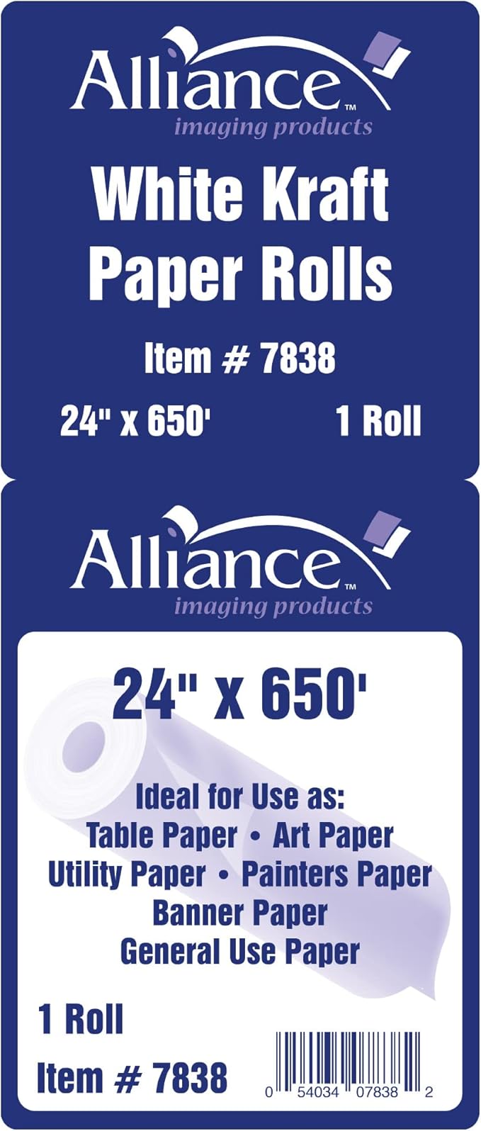 White Kraft Paper Roll for Arts and Crafts 24” x 650’ Ideal for Paints, Wall Art, Easel Paper, Bulletin Board Paper, Gift Wrapping and Kids Crafts - Made in USA