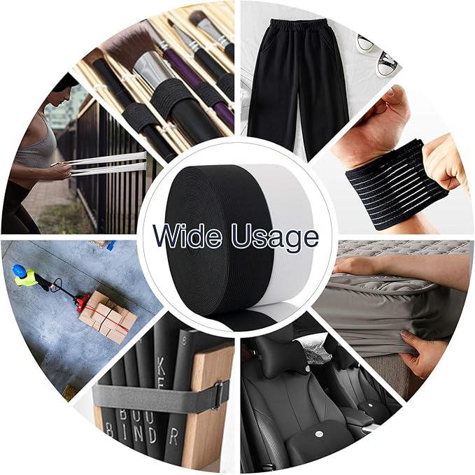 1.5 Inch Elastic Band for Sewing, Crafts, DIY, High Elasticity, (White 11Yards, Black 11 Yards)