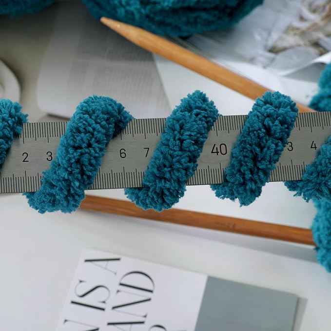 Hombys Indigo Chunky Chenille Yarn for Hand Knitting & Crocheting - Super Bulky Big Yarn for Chunky Blanket