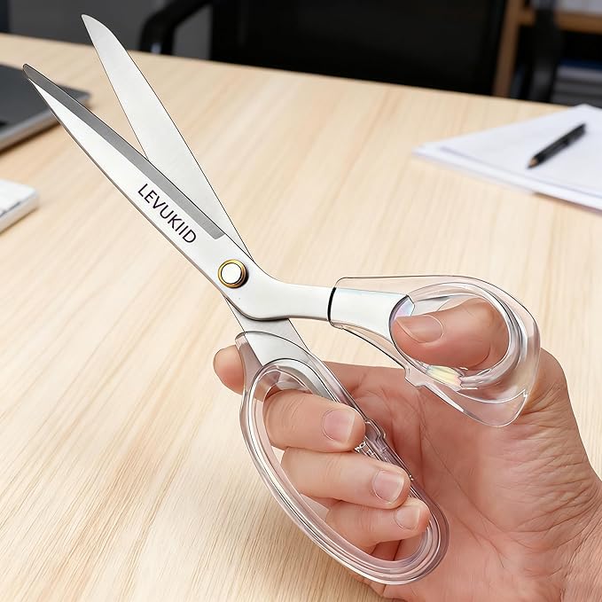 Acrylic Scissors fabric Scissor, 9 Inch Titanium Coated Blades and Ergonomic scissors all purpose, Clear scissors for Office Desk, Modern Design for Craft, Sewing, fabric,Office/Silver
