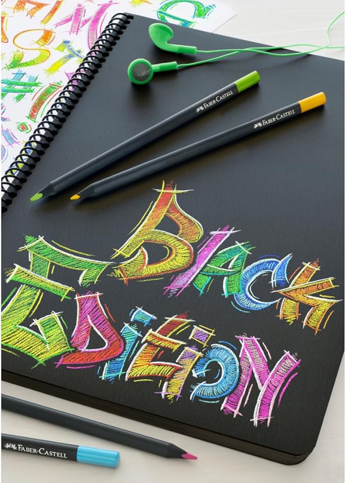 Faber-Castell Black Edition Colored Pencils - 36 Count, Black Wood and Super Soft Core Lead, Neon and Pastel Color Pencil Set, Colored Pencils for Adult Coloring Book, Art Pencils for Beginners