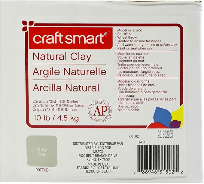 Natural Air-Dry Clay by Craft Smart - Non-Toxic Clay for Hand Modeling, Sculpting, Pottery - Gray, 10lbs