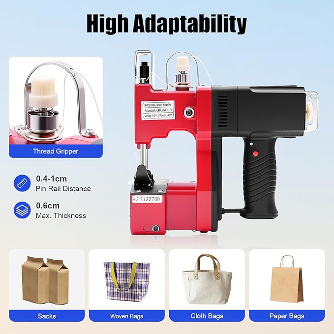 Bag Sewing & Closing Machine, Portable Bag Closer 6.3Lbs, 1800 RPM Automatic/Manual Woven Sewer Packing Machines, for Packing Bags, Non-woven Fabrics, Leather