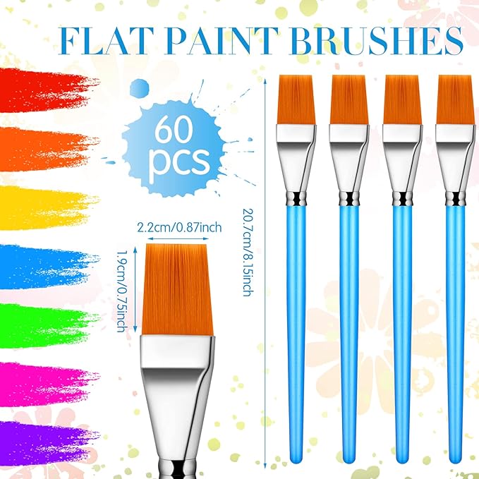 Crtiin 60 Pcs Operation Christmas Bulk Items Paint Brush for Acrylic Painting Paintbrushes Bulk Artist Brush for Detail Watercolor Oil Art(Blue,3/4 Inch)