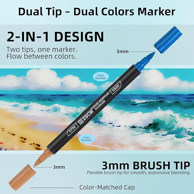 160 Colors Dual Tip Acrylic Paint Markers, 80Pcs Dual-Colors Brush Tip Paint Pens Stocking Stuffers for Rock, Wood, Fabric, Glass, Ceramic, Christmas Gifts for DIY Crafts Art Supplies