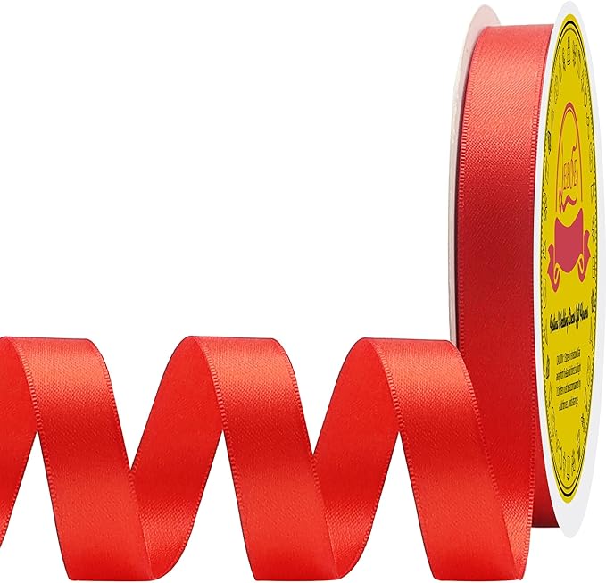 Double Face Red Satin Ribbon 1/2 inch X 50 Yards Polyester Red Ribbon for Gift Wrapping Very Suitable for Weddings Party Hair Bow Invitation Decorations and More