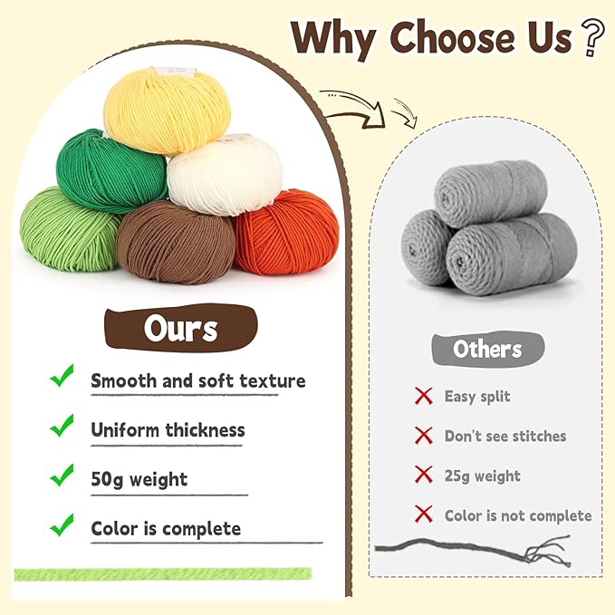 Katech Cotton Yarn for Crocheting-55% Cotton 45% Acrylic-4 Medium (Worsted)-Super Soft Milk Cotton Yarn-Great Crochet and Knitting Starter Kit for Colorful Craft（Brown）