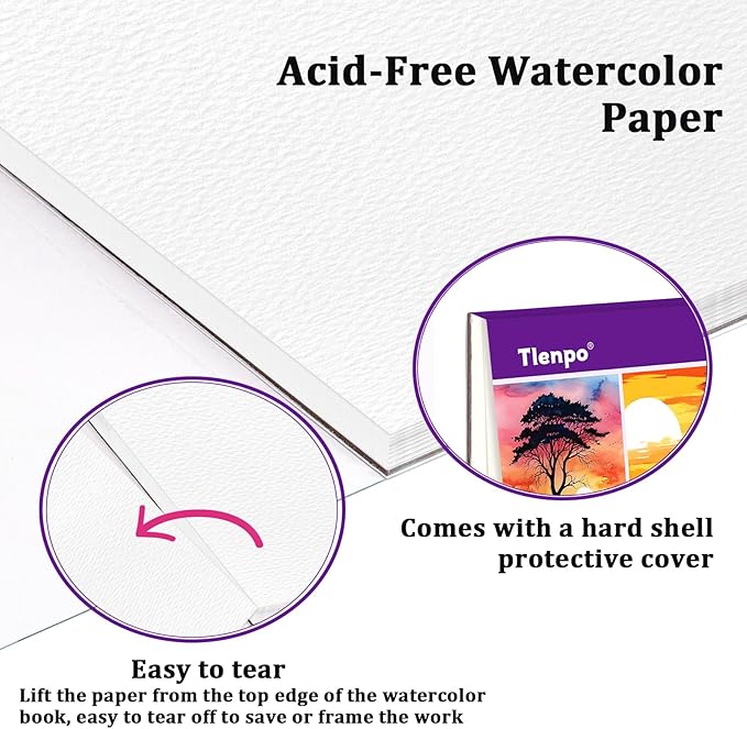 Tlenpo Watercolor Paper Pad, 8.5 x5.5 in, 110lb/230gsm, 50 Sheets, Artist Painting Drawing Paper Book, Art Supplies for Adults Kids, Acid-Free Water Color Paper for Beginner Students