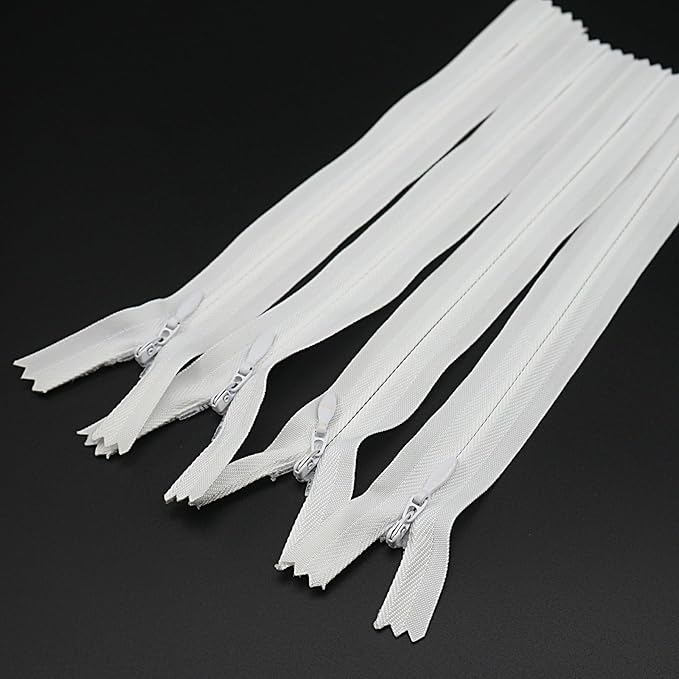 Leekayer 3# 9 Inch Invisible Zipper for DIY Tailor Sewing Craft 22.86 cm Closed End White Nylon Zippers Bulk 10 PCS/Pack (White,9")