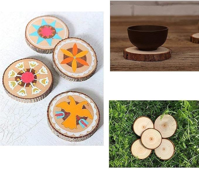 Unfinished Natural Wood Slices with Bark 20 Pcs 3.5-4 inch Craft Wood kit Circles Crafts Christmas Ornaments Rustic Wedding Decoration DIY Crafts for Crafts