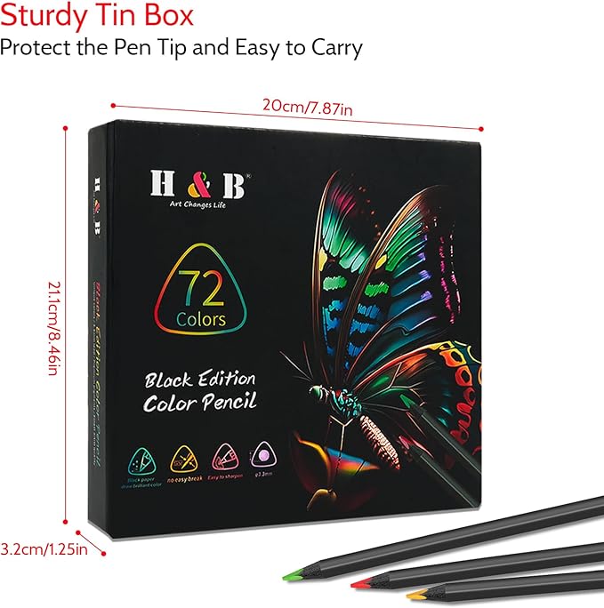 H & B 72-Color Colored Pencils Set – Professional Soft Core Vibrant Drawing & Sketching Pencils for Shading, Coloring for Adults, Artists & Beginners, Ideal Gift Set
