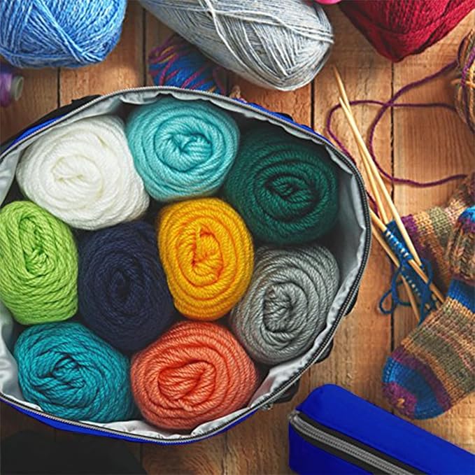 Stitch Happy Knitting Bag (Cobalt): 7 Pocket Yarn Bag, Knitting Tote, Yarn Storage, Crochet Storage