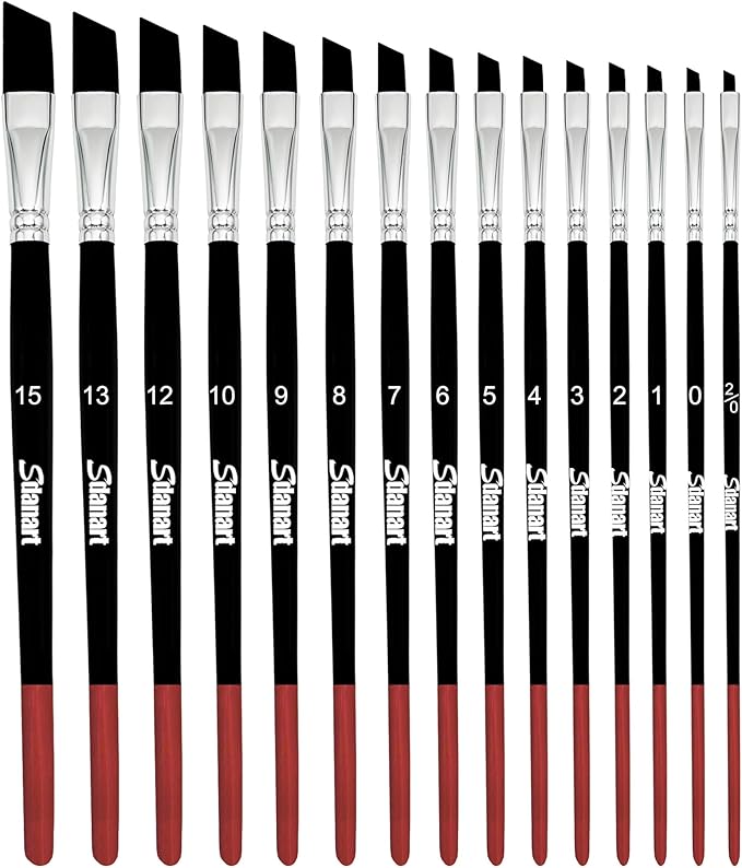 Angular Paint Brushes,15 PCS Different Size Professional Angled Paint Brush for Acrylic Watercolor Gouache Oil Painting,Highly Absorbent Nylon Hair Angled Paintbrush for Artists and Beginners