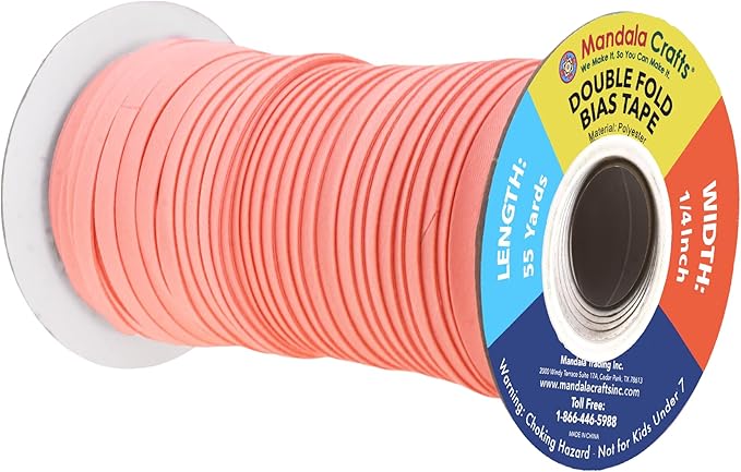 Mandala Crafts 55 Yards 1/4 Inch Salmon Double Fold Bias Tape for Sewing - Bias Binding Tape for Quilting Binding, Hemming, Seam, and Fabric Piping