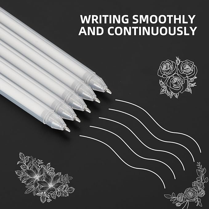 SMOOTHERPRO White Gel Pen 12 Pcs White Ink Pen Set 0.6mm 0.8mm Point Gel Pens for Black Paper Art Drawing Journaling Writing Sketching(SA68-6)