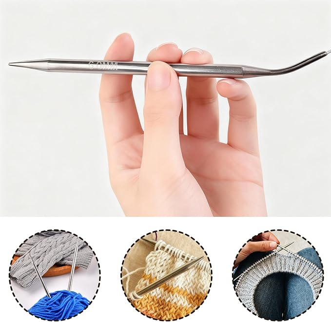 Circular Knitting Needles Set,9 Pack Stainless Steel Knitting Needles Kit (24 Inch/60cm),Round Short Metal,9 Sizes from 2mm-6mm,with Small Tools for Beginners,Making Sock,Doll Clothes,Weave DIY Lover