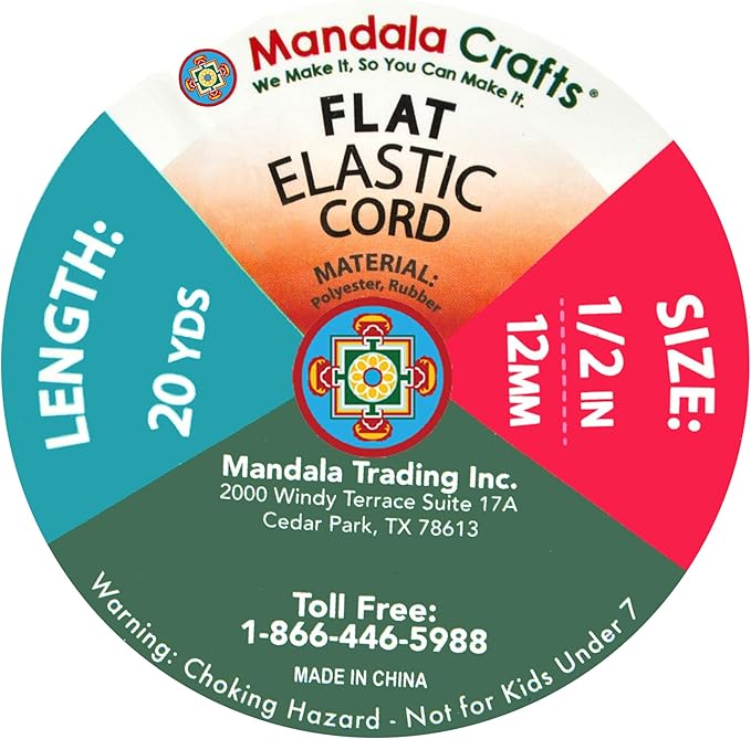 Mandala Crafts 12mm 20 Yds Roll of White Elastic Bands for Sewing - 1/2 Flat Elastics Cord - 1 2 Inch Braided Stretch Straps for Crafting