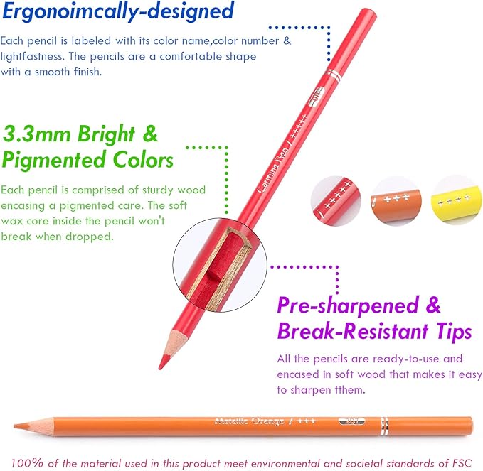 Limous Colored Pencils, 72 Colored Pencil Set with A5 Sketch Book and Zipper Travel Case, Multi Colored Pencils with 7 Metallic Colors, Ideal for Drawing, Sketching, Blending and Color Layering