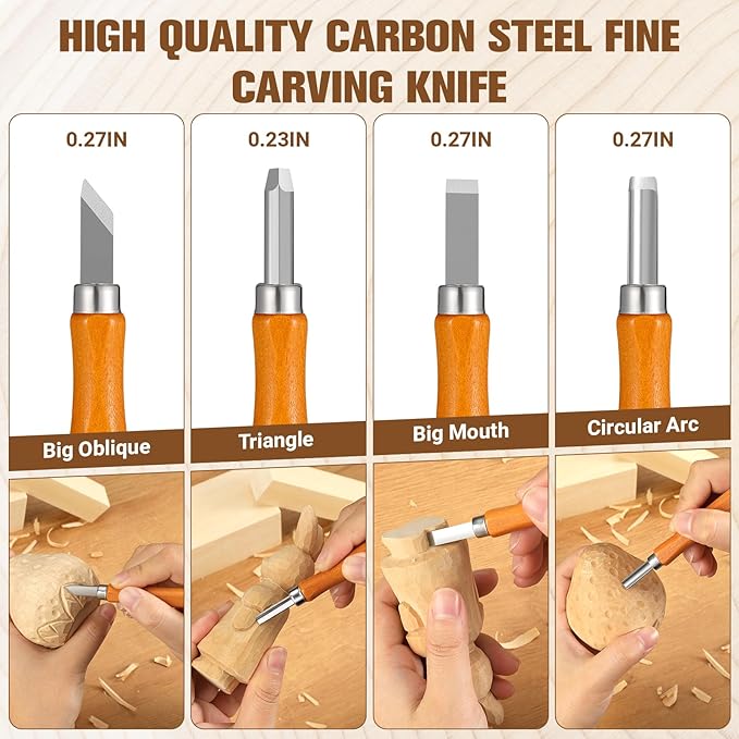 KINGBRO 20 PCS Wood Carving Kit for Beginners, Whittling Kit for Beginner and Kids, Wood Carving Tools with Safety Protection. 8 pcs Whittling Knife Wood Carving Set with 2 pcs Custom Sticker