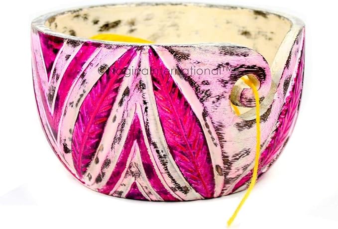 Nagina International Exquisite Premium Yarn Ball Storage Bowls | Hand Painted Lovely Decor Yet Functional Yarn Dispenser (Medium (7 x 3 x 7 Inches), Plum Blue)
