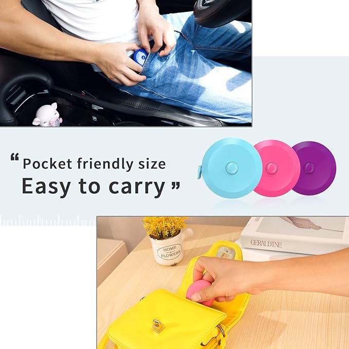 DiCUNO 60-Inch 1.5 Meter Soft and Retractable Tape Body Tailor Sewing Craft Cloth Dieting Measuring Tape (3 Pcs of Purple Sky-Blue Cherry-Pink with Soft Tape)