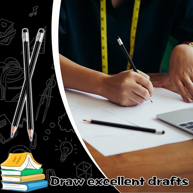 48 PCS Black Checking Pencils Erasable Colored Pencils with Eraser Pre-Sharpened 2 HB for Checking, Grading, Tests & Office/School Supplies (Black)