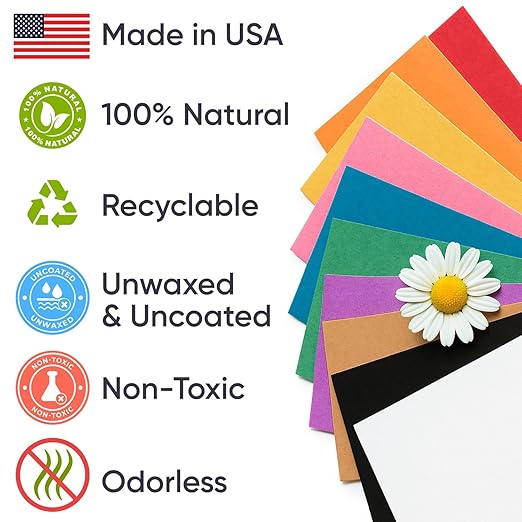 24" x 1200" (100 ft) Pack of 10 Rolls USA-Made Multi-Color Kraft Paper, 45 lbs/66 GSM – Colored Kraft Paper for Packing, Crafts, DIY Projects, Gift Wrapping – Non-Toxic, Safe for Kids