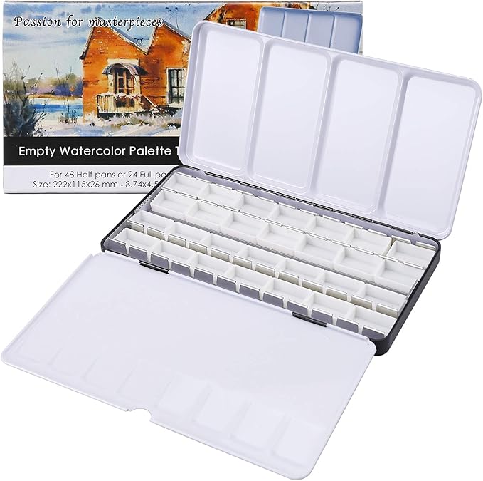 MYARTOOL Metal Palette Case - Fold-Out Paint Tins Hold 24 Pans, Travel Palette for Watercolor & Acrylic Painting