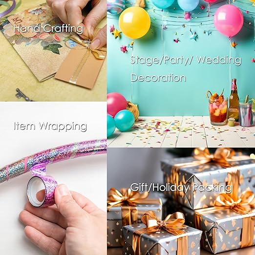 Reflective Crafting Tape, Graphic Glitter Holographic Prism Tape, for Craft Project, DIY Art, Holiday Packing, Wrapping, Keep Birds Away, 1.8 Inches by 55 Yards (Holographic-Gold)