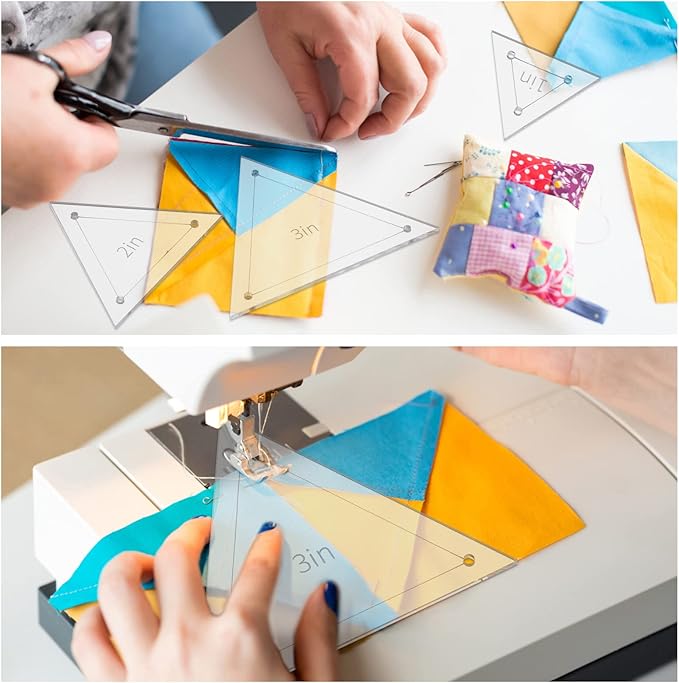 BENECREAT 6Pcs Free Motion Triangle Quilting Template Set, Acrylic Transparent Quilting Rulers for Machines Quilting DIY Designs On Shirts