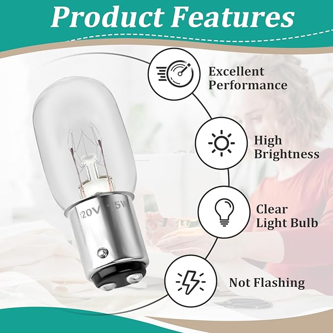 4 Pcs 15W 120V Sewing Machine Light Bulb - Incandescent Bulb Compatible with Kennmore and More Sewing Machine Replacement Bulbs 15 W with Push-in Base（White New