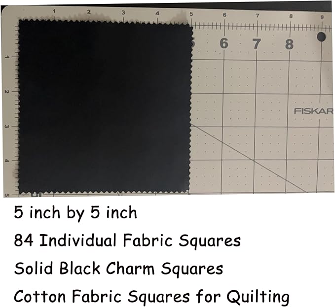 Solid Black Charm Pack Fabric, 84 5-inch Cotton Fabric Squares for Quilting