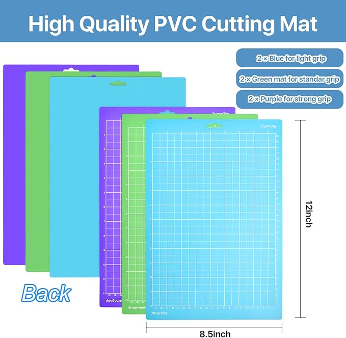 6 Pack Cutting Mat for Cricut Joy Xtra, 8.5x12in Adhesive Cutting mats for Craft, 2 Light Grip, 2 Standard Grip, 2 Strong Grip, Reusable Variety Craft Cutting Mats for Cricut Accessories