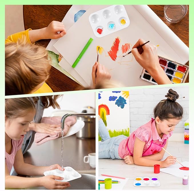 Bercoor 32 PCS Plastic Paint Palettes, 6 Well White Rectangular Watercolor Oil Palette Painting Tray Artist Craft Palettes for Painting Party, DIY Craft and Art Painting