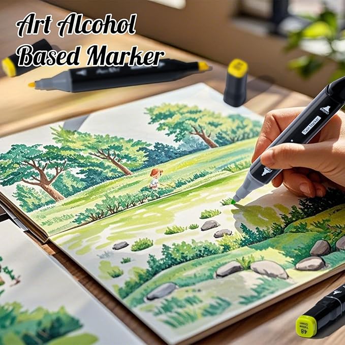 Alcohol Markers Set, 80 Color Dual Tip Art Drawing Markers, Artist Pens with Organizing Case for Adult Drawing Coloring Sketching