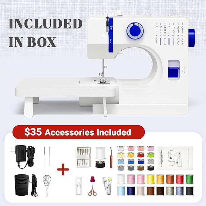 Mini Sewing Machine, Dual Speed Double Needle, 14 Stitch Portable Sewing Machine for Beginners, Adults, Home Use