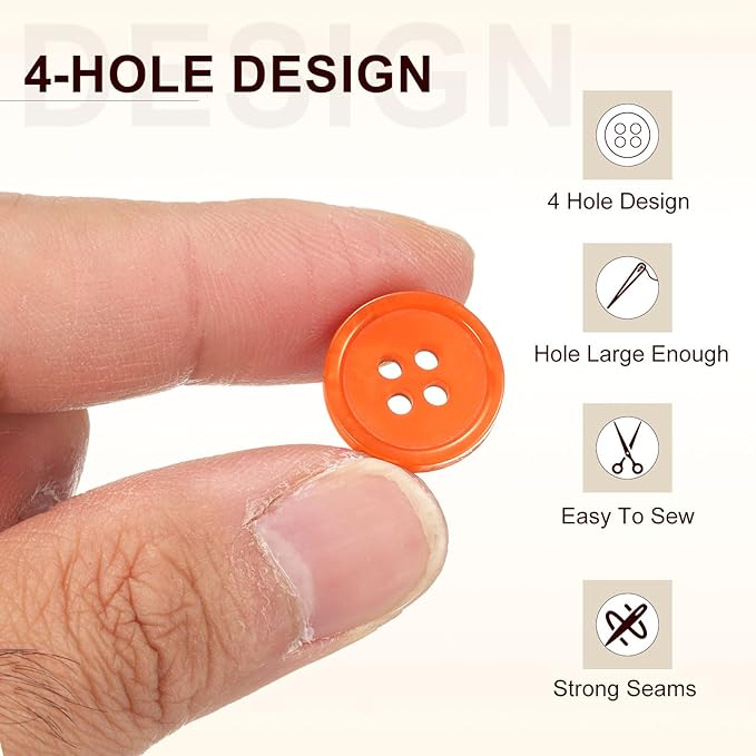 HARFINGTON 50pcs Sewing Button 15mm (5/8") 4 Holes Resin Round Crafting Replacement Buttons for Clothing DIY Crafts Decoration, Orange