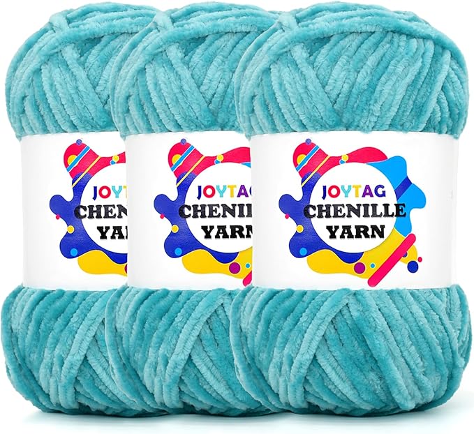 Velvet Chenille Yarn for Crocheting Lake Blue Velvet Fluffy Plush Thick Bulky Chunky Chenille Soft Baby Blanket Yarn for Crocheting Hand Knitting 3 * 100g-Lake Blue