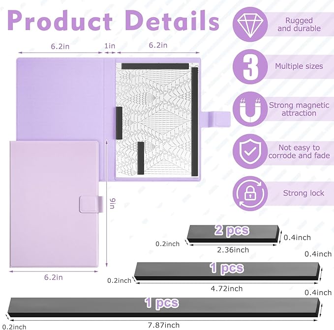 Flutesan 1 Pcs Knitting Pattern Holder Fold up Cross Stitch Knitting Chart Keeper with 4 Pcs Replacement Magnets Magnetic Cross Stitch Accessories and Supplies for Crochet, 13.2 x 9 Inch, Purple