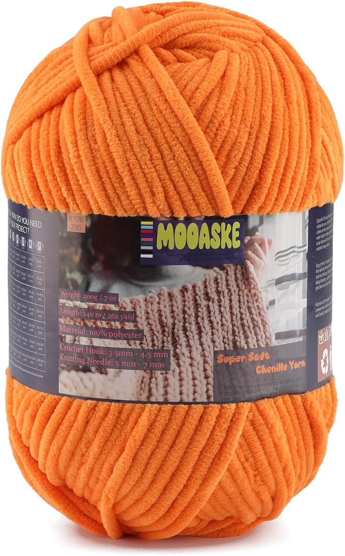 Fluffy Chenille Yarn for Crocheting - Baby Blanket Yarn for Knitting - Velvet Yarn for Amigurumi Crochet, Ultra Soft Yarns Weight Per Roll 200g/7oz, Length 240m/262yard