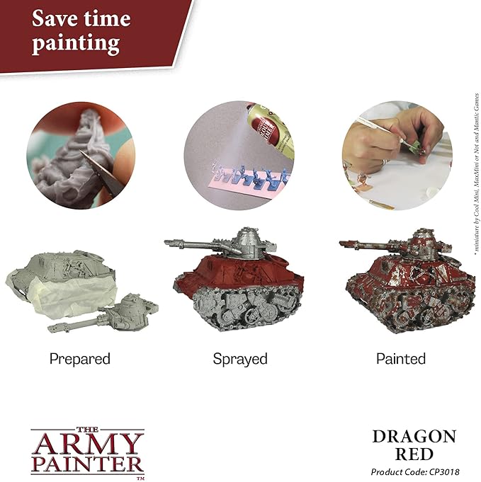 The Army Painter Colour Primer, Dragon Red Spray Paint, Resin and Plastic Primer for Acrylic Paint, Primer Paint for Wargaming Miniature Models, 400 mL